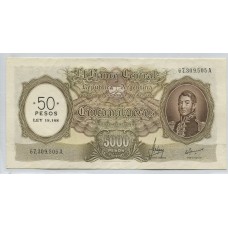 ARGENTINA COL. 555a BILLETE RESELLO 50 PESOS LEY 18.188 BOT 2216 SIN CIRCULAR UNC